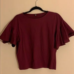 Dark Wine color Flare sleeve cotton shirt